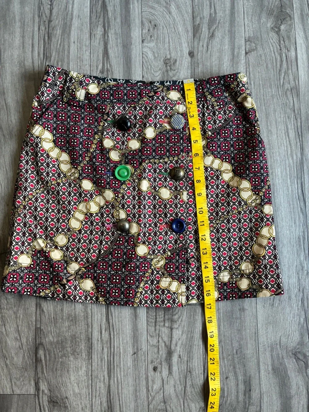 Ivy Jane Mixed Media Button Front Chain Print Mini Skirt - Size 4 - 100% Cotton